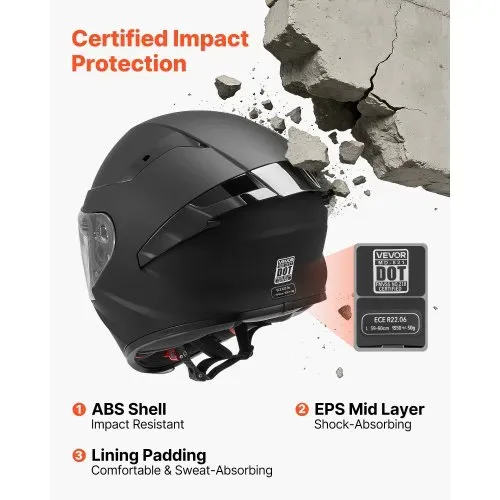 VEVOR Integralhelm Größe L, Motorradhelm mit Klarem Visier ECE 22.06 Zertifiziert Vollvisierhelm für Damen & Herren Vollvisierhelm mit Bluetooth-Lautsprecherfach, Mopedhelm Full Face Schwarz – Bild 2