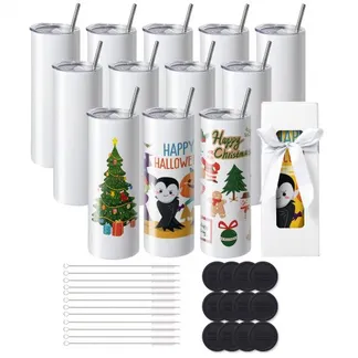 VEVOR 12er-Pack Gerade Sublimationsbecher, 591,5 ml Blanko-Becher, Edelstahl-Doppelwandbecher mit Strohhalm, Deckel, Bürste, Boden, Schrumpffolie, Geschenkbox, für Wärmepresse und Wärmeübertragung VEVOR 12er-Pack Gerade Sublimationsbecher, 591,5 ml Blanko-Becher, Edelstahl-Doppelwandbecher mit Strohhalm, Deckel, Bürste, Boden, Schrumpffolie, Geschenkbox, für Wärmepresse und Wärmeübertragung