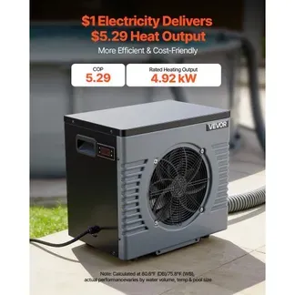 VEVOR Pool Wärmepumpe 4920 W, Elektrische Poolheizung für Aufstellpools bis 18 m³, max. COP 5,29, Geräuscharm, FI-Schutzschalter, Heiztemperatur 15–40 °C, Heiz- & Kühlmodus, Wärmetauscher VEVOR Pool Wärmepumpe 4920 W, Elektrische Poolheizung für Aufstellpools bis 18 m³, max. COP 5,29, Geräuscharm, FI-Schutzschalter, Heiztemperatur 15–40 °C, Heiz- & Kühlmodus, Wärmetauscher