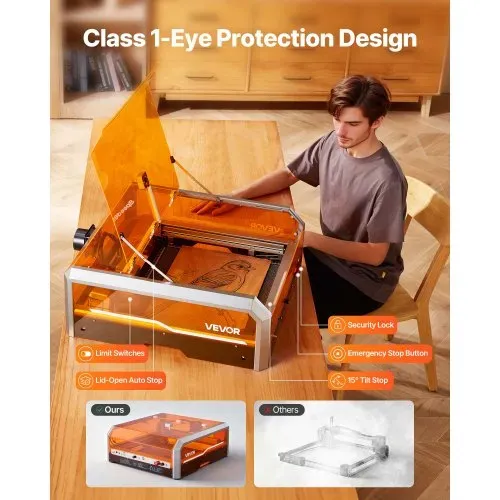 VEVOR Lasergravierer, 20 W, Lasergravur- & Schneidemaschine mit Gehäusekamera, Laserschneider, 400x400 mm Arbeitsbereich, 30000 mm/min, für Holz, Leder, Glas, Papier, bestimmte Metalle, Klasse 1 – Bild 4