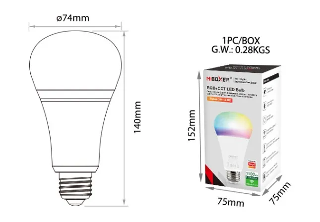 MiBoxer FUT105ZR LED Retrofit E27 Bulb 12W RGB-WW (RGB-CCT) Lampe mit Funk und Zigbee 3.0 – Bild 3