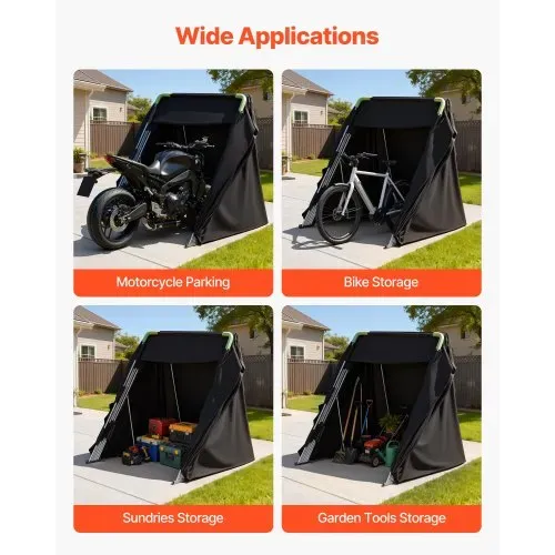 VEVOR Motorrad Zeltgarage, Motorrad Abdeckplane 3460x1375x1900 mm, Motorradgarage mit Sicherheitsschloss, 600D Oxford-Klappzelt, Allwetter-Motorradabdeckung mit Belüftungsfenstern, Schwarz – Bild 4