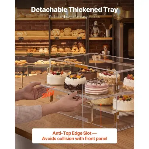 VEVOR Gebäckvitrine 2-stöckig, Gewerbliche Bäckereivitrine aus Transparentem Acryl, Thekenvitrine mit Magnetischer Rücktür & Abnehmbarer Trennwand für Kekse, Desserts und Donuts, 526 x 400 x 305 mm – Bild 4