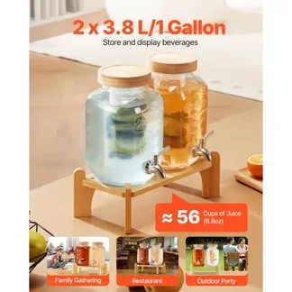 VEVOR Getränkespender (2 x 3,8 L) für Partys Saftspender (aus Glas) mit tropfsicherem Zapfhahn & Holzständer Wasserspender für Restaurants Partys, Limonade Eistee selbstgemachte Getränke Spender VEVOR Getränkespender (2 x 3,8 L) für Partys Saftspender (aus Glas) mit tropfsicherem Zapfhahn & Holzständer Wasserspender für Restaurants Partys, Limonade Eistee selbstgemachte Getränke Spender