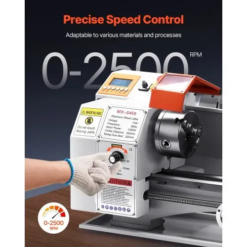 VEVOR Metalldrehmaschine 220x450 mm Tischdrehmaschine Automatischer Vorschub 2500 U/min Drehzahl 1250 W Bürstenloser Motor, mit Zubehör, Drehmaschine für die Bearbeitung von Präzisionsteilen – Bild 4
