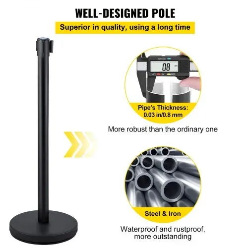 VEVOR Personenleitsystem 4 Ständer, 90 cm Gesamthöhe VIP Absperrung mit Vierwegadapter, Abgrenzungsständer, Absperrständer mit 2 M Länge Gürtel für Airport Flughafen, Ständer Stahl und Eisen, Schwarz – Bild 2