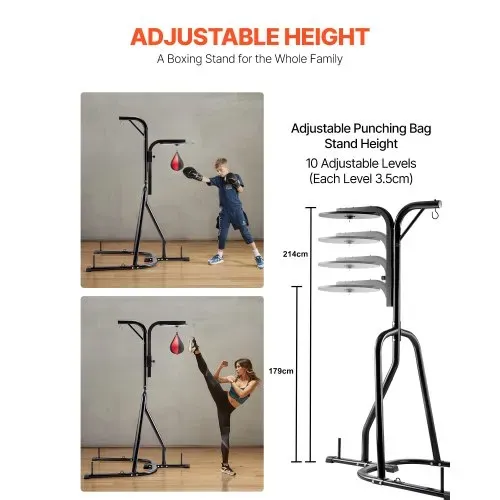 VEVOR 2 in 1 Boxsackständer Trainingsgerät Sandsackgestell aus Stahl, höhenverstellbare Boxsackhalterung (65 kg belastbar), Fitnessgerät Standboxtrainer für Fitness-Studio Boxing Schwarz – Bild 2