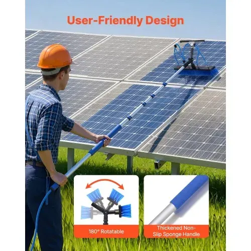 VEVOR 2-in-1 Teleskop Waschbürste für Solarpanel, Photovoltaik Reiniger Set mit 1,2-4,6m Alu-Teleskop 20m Wasseranschluss Abzieher Seifenspender, Reinigungsbürste für Solaranlage Fenster Terrassendach – Bild 5