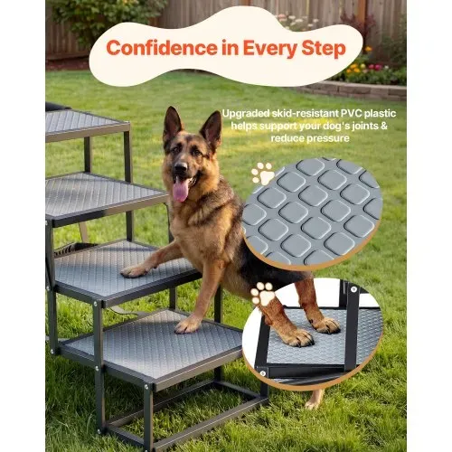 VEVOR Hundetreppe Auto Klappbar 4-Stufig, Extra Breite Hunderampe für Große Hunde mit Rutschfester Oberfläche, Tragbare Einstiegshilfe für Auto, SUV, LKW, Hochbett, Sofa, Tragkraft bis 180 kg – Bild 3