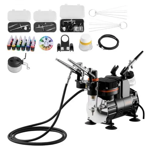 VEVOR Airbrush Set 1/6 PS mit Luftkompressor, 3 Dual Action Airbrush Pistolen mit 3 Düsen (0,3/0,3/0,35mm) & Schlauch & Acrylfarbe, für Kuchendekoration Modellmalerei Nagelkunst geräuscharm VEVOR Airbrush Set 1/6 PS mit Luftkompressor, 3 Dual Action Airbrush Pistolen mit 3 Düsen (0,3/0,3/0,35mm) & Schlauch & Acrylfarbe, für Kuchendekoration Modellmalerei Nagelkunst geräuscharm