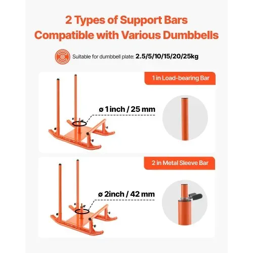 VEVOR Gewichtsschlitten Kraftschlitten Krafttrainingsschlitten zur Verbesserung der Geschwindigkeit bei sportlichen Übungen, Fitnessgerät mit Griff, Kompatibel mit 25/51 mm Gewichtsscheiben, Orange – Bild 3