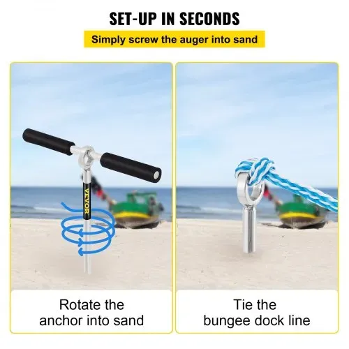 VEVOR Sandanke Bohrer zum Strand und zur Sandbank, 45 cm Schraubanker aus Edelstahl 316 mit Abnehmbarem Griff, Bungee-Leine und Tragetasche, für Jet-Ski-PWC-Pontonkajak – Bild 4