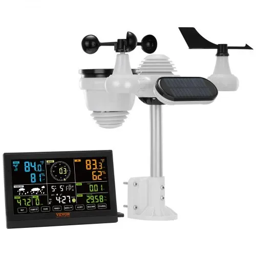 VEVOR 7-in-1 Wetterstation Funkwetterstation mit Außensensor 190,5 mm (7.5-inch) Farbdisplay RCC-Atomuhr zur Messung von Windrichtung Windgeschwindigkeit Luftdruck Innen/Außentemperatur und -feuchtigkeit Mondphase – Bild 9