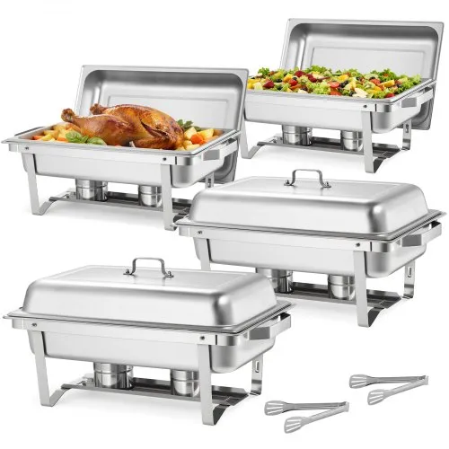 VEVOR rechteckiger Chafing Dish Set 8,5 L Speisenwärmer (4 Stk.) Buffet Warmhaltebehälter mit Griff & 2 Lebensmittelzangen & Deckel & Brennstoffhalter, geeignet für Bankett Party Hochzeit Silber VEVOR rechteckiger Chafing Dish Set 8,5 L Speisenwärmer (4 Stk.) Buffet Warmhaltebehälter mit Griff & 2 Lebensmittelzangen & Deckel & Brennstoffhalter, geeignet für Bankett Party Hochzeit Silber