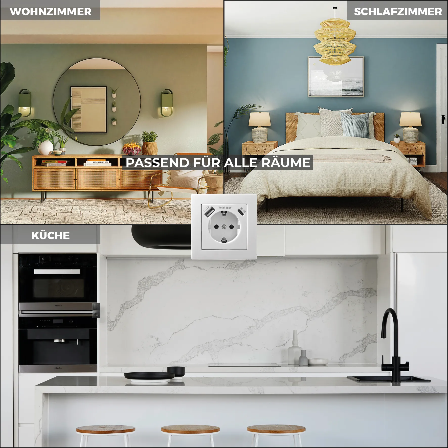 Schutzkontakt-Steckdose McPower ''Flair'' 1x USB-C 18W PD, 1x USB-A, weiß – Bild 4