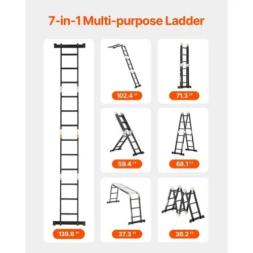 VEVOR Mehrzweckleiter, 7-in-1-Multifunktionsleiter, A-Rahmen mit 3 Stufen und Gerüstbrett, Teleskopleiter, Leitergerüst 3550 mm, robuste Leiter, 150 kg Tragkraft, für den Außenbereich zu Hause VEVOR Mehrzweckleiter, 7-in-1-Multifunktionsleiter, A-Rahmen mit 3 Stufen und Gerüstbrett, Teleskopleiter, Leitergerüst 3550 mm, robuste Leiter, 150 kg Tragkraft, für den Außenbereich zu Hause