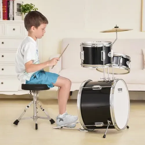 VEVOR Schlagzeugset, 3-teilig, Drum-Set mit verstellbarem Thron-Becken-Pedal, zwei Paar Drumsticks, ca. 20 cm Tom Drum, ca. 25 cm Snare Drum, ca. 36 cm Bass Drum, Schlagzeugset für Kinder, schwarz – Bild 7