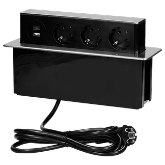Versenkbare Tischsteckdose, 3x Schuko, 2xUSB (Typ A+C), inkl. 2m Kabel Versenkbare Tischsteckdose, 3x Schuko, 2xUSB (Typ A+C), inkl. 2m Kabel