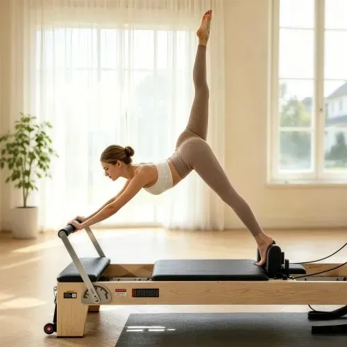 VEVOR Pilates Reformer Trainingsgerät aus Holz für den Einsatz im Heim-Fitnessstudio, Pilates-Bett mit doppeltem Widerstand – Feder & Kordel, Ausrüstung mit Sitzbox , bis zu 181,44 kg – Bild 7