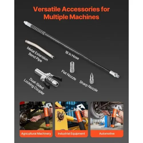 VEVOR Fettpresse, 551 bar, Schmierpressen-Set mit 0,4 L Fassungsvermögen, inkl. 45,7 cm Flexschlauch, Doppelgriff-Fettkupplung, starrem Verlängerungsrohr & scharfer Düse für Kfz & Schifffahrt – Bild 3