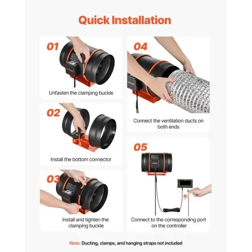 VEVOR 203mm Rohrventilator Regelbar, 1372m³/h Inline-Rohrlüfter mit PWM & App-Steuerung, Kanalventilator mit 10 Stufen 9h Timer & EC-Motor, Abluftventilator für Gewächshaus Badzimmer Keller Rauchabzug – Bild 5