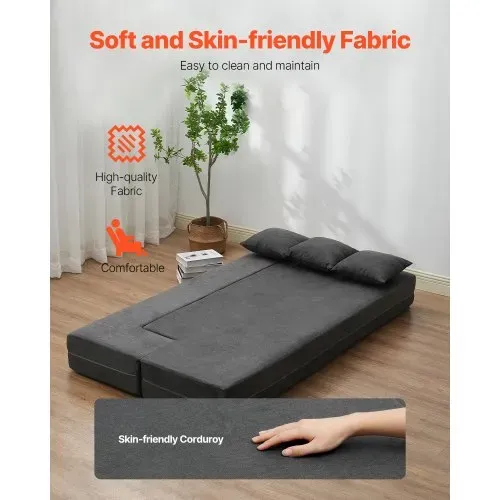 VEVOR 3 in 1 Klappsofa faltbares Schlafsofa mit 3 Kissen & waschbarem Bezug, umwandelbarer Schlafsessel aus 25D Memory Foam, Couch für Wohnzimmer Schlafzimmer, Hellgrau (TWIN /1030x1930x225mm) – Bild 2