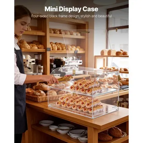 VEVOR Gebäckvitrine 2-stöckig, Gewerbliche Bäckereivitrine aus Transparentem Acryl, Thekenvitrine mit Magnetischer Rücktür & Abnehmbarer Trennwand für Kekse Desserts Donuts, 558 x 355 x 355 mm – Bild 5