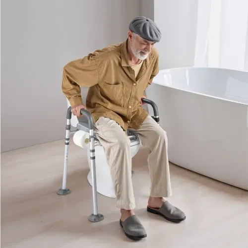 VEVOR Nachttoilettenstuhl 227 kg belastbar, Toilettensitzerhöhung mit gepolsterter Sitzfläche & Rückenlehne, abnehmbarer 5 L Eimer, höhenverstellbarer Toilettenstuhl für Senior Erwachsene – Bild 7