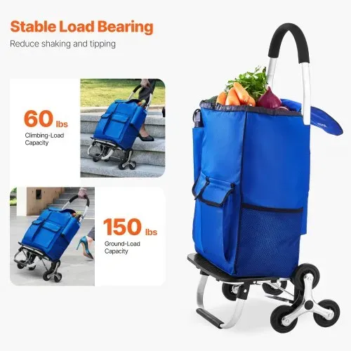 VEVOR faltbarer Einkaufswagen, 445 x 375 x 990 mm, Sackkarre zum Treppensteigen mit 6 Rädern, Aufbewahrungstasche aus Oxford-Stoff, zum Einkaufen, Büro, Umzug, Transport, im Freien, Wäsche – Bild 2