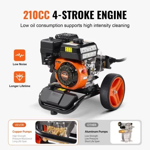 VEVOR Benzin-Hochdruckreiniger, 3950 PSI 10 L/min, 2,6 GPM Terrassenreinger mit Kupferpumpe, Hochdruckpistole & Verlängerungsstab, 5-Düsen-Set, für Autos, Zäune, Häuser, Einfahrten, Terrassen – Bild 2