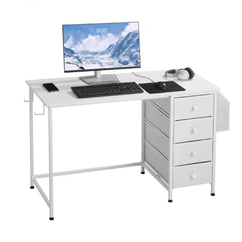 VEVOR Computertisch Bürotisch Schreibtisch (120 x 50 cm Tischplatte), moderner Arbeitstisch mit Stoffschubladen & 99 kg Tragkraft & Aufbewahrungshaken für Homeoffice Arbeitszimmer Wohnzimmer, Weiß VEVOR Computertisch Bürotisch Schreibtisch (120 x 50 cm Tischplatte), moderner Arbeitstisch mit Stoffschubladen & 99 kg Tragkraft & Aufbewahrungshaken für Homeoffice Arbeitszimmer Wohnzimmer, Weiß