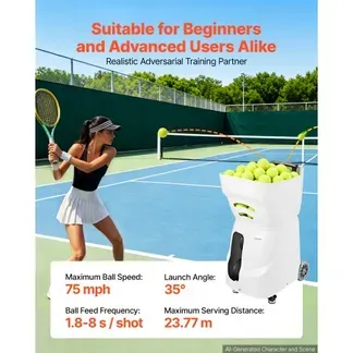 VEVOR Tennisballmaschine Max. 121 km/h Tischballwerfer 110 Ballkapazität, mit Spin-Steuerung, App-Steuerung, 2 Trainingsmodi, 4 Stunden Akkulaufzeit, Ausziehbarem Griff, Rollen und Kunststoffgehäuse VEVOR Tennisballmaschine Max. 121 km/h Tischballwerfer 110 Ballkapazität, mit Spin-Steuerung, App-Steuerung, 2 Trainingsmodi, 4 Stunden Akkulaufzeit, Ausziehbarem Griff, Rollen und Kunststoffgehäuse