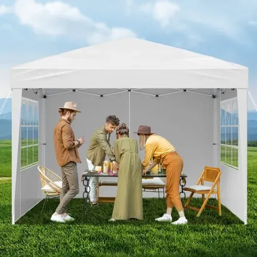 VEVOR Faltpavillon, 2,95x2,95x2,63m, Pavillonzelt, tragbares, Gartenzelt mit Seitenwänden & belüfteten Fenstern, 3 Höheneinstellungen, Festzelt, Sonnenschutz für Veranstaltungen im Außenbereich, weiß – Bild 7