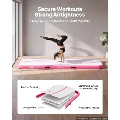 VEVOR Aufblasbare Gymnastikmatte 300x100x10 cm Airtrack-Turnmatte für Training, Wettkampfsport & Yoga, mit Rutschfester Oberfläche, 600-W-Elektroluftpumpe, Reparaturflicken, Düsen & Tasche, Pink – Bild 2