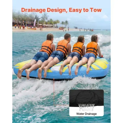 VEVOR Towable Tube für Boote, Wassersport-Schleppreifen für 4 Personen, bis 308 kg Tragfähigkeit, mit Flossen, Nylonhülle, Gepolsterten Griffen und Sicherheitsventil, für Seen, Flüsse und Meere, Blau – Bild 5
