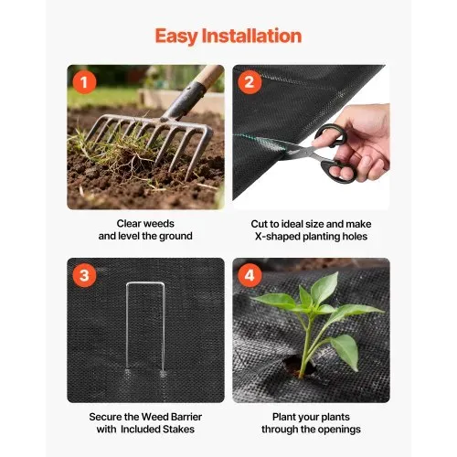 VEVOR 2x Unkrautvlies 1,2x15,2 m Gartenvlies 90 g/㎡, Unkrautmatte aus Polypropylen, Unkrautfolie mit Hoher Belüftung Entwässerung, Wurzelsperre gegen Unkraut für Gewächshaus Bauernhof Garten, Schwarz – Bild 5