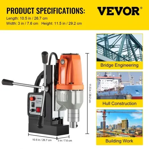 VEVOR Magnetbohrmaschine BRM35 160 x 80 mm Kernbohrungen Kernbohrmaschine Magnetic Core DrillsSicherheit Mühelos Kernbohrer Satz mit Kohlebürste Rutschfest Tragbar Dauerhaft für Stahlkonstruktiong – Bild 6