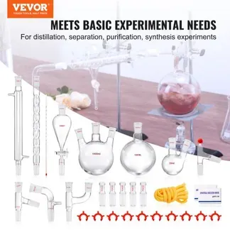 VEVOR Labor-Destillationsset, 3,3-Boro-Laborglas-Destillationsset mit 24- und 40-Verbindungen, 1000-ml-Destillationsgeräte-Set für Ätherische Öle, 29-teiliges Set mit Glaswaren VEVOR Labor-Destillationsset, 3,3-Boro-Laborglas-Destillationsset mit 24- und 40-Verbindungen, 1000-ml-Destillationsgeräte-Set für Ätherische Öle, 29-teiliges Set mit Glaswaren
