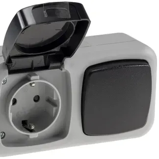 Feuchtraum Kombi-Schalter/Steckdose,IP44 250V~/ 10/16A, grau, AP horizontal Feuchtraum Kombi-Schalter/Steckdose,IP44 250V~/ 10/16A, grau, AP horizontal