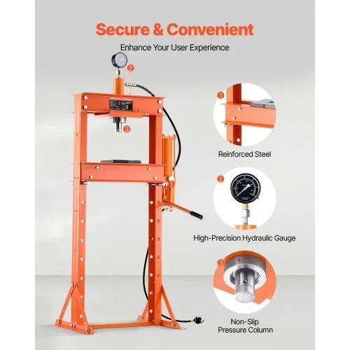 VEVOR hydraulische Werkstattpresse 20 t (H-Rahmen) mit Pressplatte, einstellbare Hydraulikpresse (Max. Zylinder 14 cm) mit Dreieckstütze, geeignet zum Biegen & Richten & Stanzen Orange – Bild 5