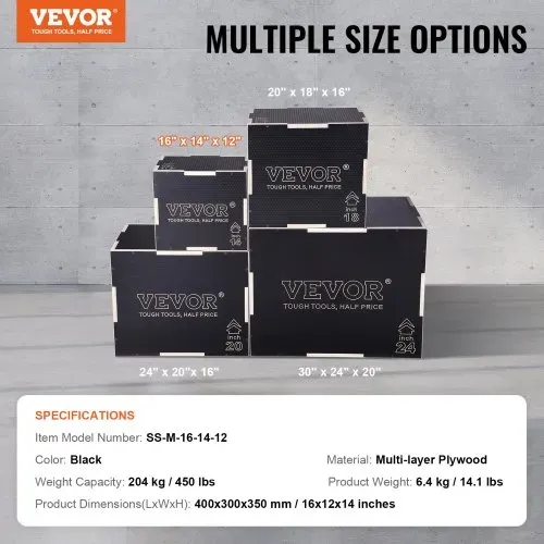 VEVOR 3-in-1-Plyometrische Sprungbox 16/14/12-Zoll-Plyobox, Sprungkasten Sprungkiste 204 kg Tragfähigkeit, Fitnessübungs-Step-Up-Box für Heimtraining, Sprungkrafttraining Schwarz Einstellbare Höhe – Bild 6