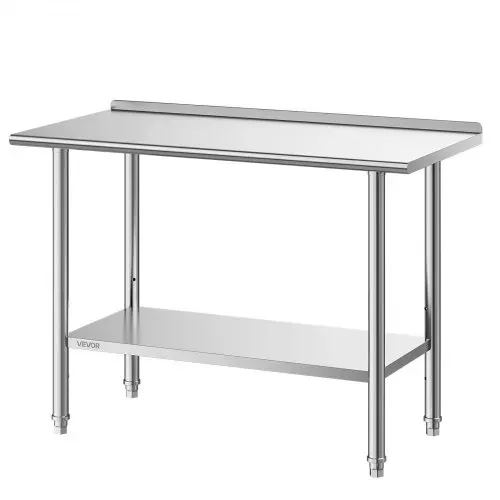 VEVOR Gasto Arbeitstisch 1219 x 610 x 894 mm, Edelstahltisch mit 2 Ebenen & Aufkantung & Höhenverstellbaren Ablagen Obere Ablage (245 kg) Untere Ablage (204 kg) Vorbereitungstisch für Restaurant – Bild 9