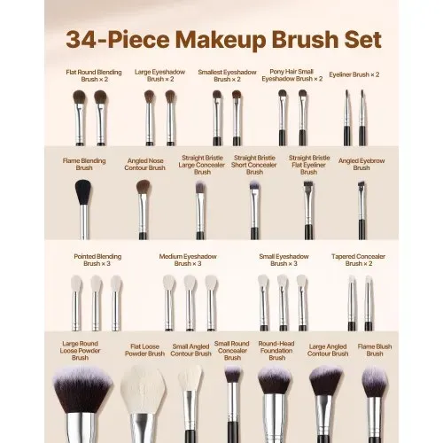 VEVOR Pinselset Makeup, 34-teilig, professionelles Schminkpinsel Set für Foundation, Lidschatten, Concealer, Rouge, mit weichen Borsten, ergonomischem Holzgriff, Reise-Aufbewahrungsetui VEVOR Pinselset Makeup, 34-teilig, professionelles Schminkpinsel Set für Foundation, Lidschatten, Concealer, Rouge, mit weichen Borsten, ergonomischem Holzgriff, Reise-Aufbewahrungsetui