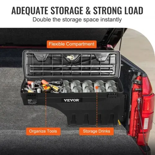 VEVOR Truck Bed Storage Box, abschließbarer Deckel, Wasserdicht ABS Radkasten Werkzeugkasten 25 L, Kompatibel mit Chevrolet Silverado 1500 GMC Sierra 1500 2019-2020, Beifahrerseite, Schwarz – Bild 4