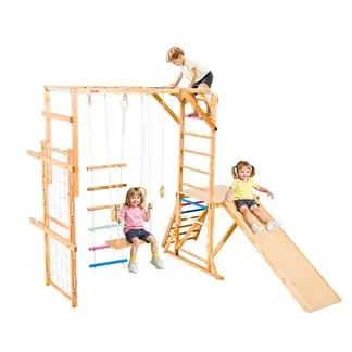 VEVOR Indoor Spielplatz Klettergerüst (8 in 1) aus Holz, 100 kg belastbares Montessori-Kletterspielzeug-Set mit Schaukeln/Klettergerüst/Rutschen/Holzleiter/Strickleiter/Kletternetz/Stange VEVOR Indoor Spielplatz Klettergerüst (8 in 1) aus Holz, 100 kg belastbares Montessori-Kletterspielzeug-Set mit Schaukeln/Klettergerüst/Rutschen/Holzleiter/Strickleiter/Kletternetz/Stange