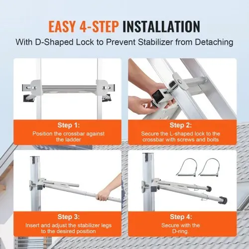 VEVOR Leiterstabilisator 815x710x55 mm, verstellbare Füße, Abstandshalter für Ausziehleitern, Wandleiterzubehör für Dachrinnen, Wandleiter-Abstandshalter, rutschfeste Gummifüße, Tragkraft: 150 kg – Bild 4