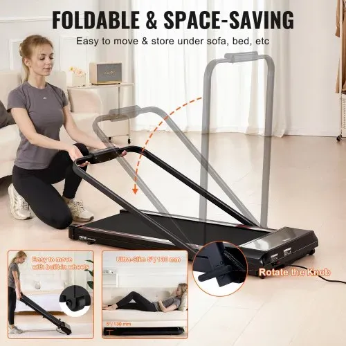 VEVOR Walking Pad Laufband unter den Schreibtisch, Laufband zum Arbeiten, klappbares Laufband mit 120 kg Tragkraft, tragbares 2 in 1 Pad mit 2,5 PS, Griffstange Fernbedienung LED-Anzeige 1-12 km/h – Bild 3