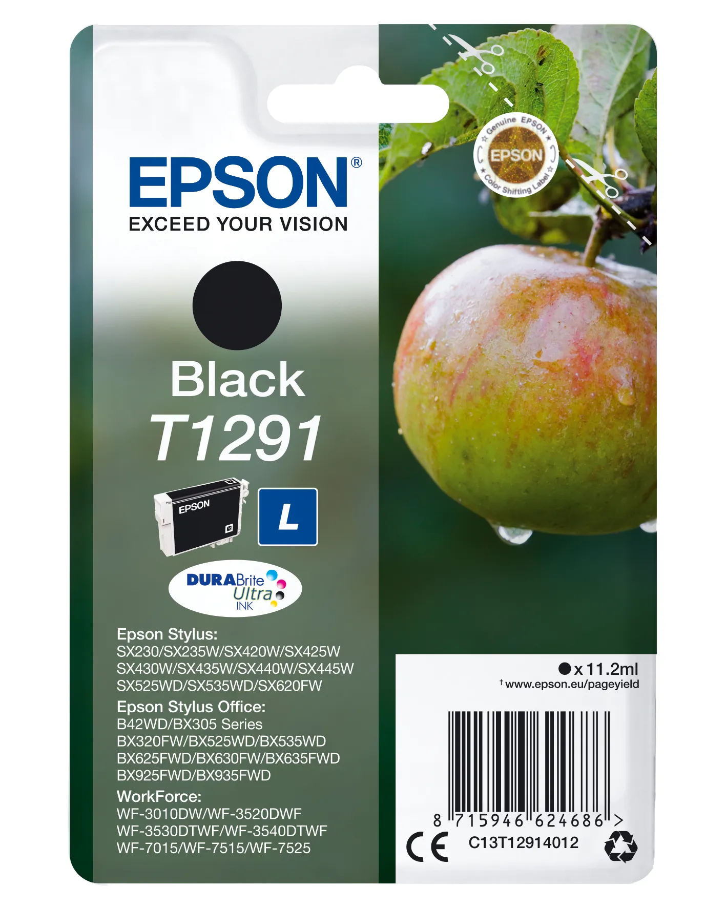 Epson Apple Singlepack Black T1291 DURABrite Ultra Ink Epson Apple Singlepack Black T1291 DURABrite Ultra Ink