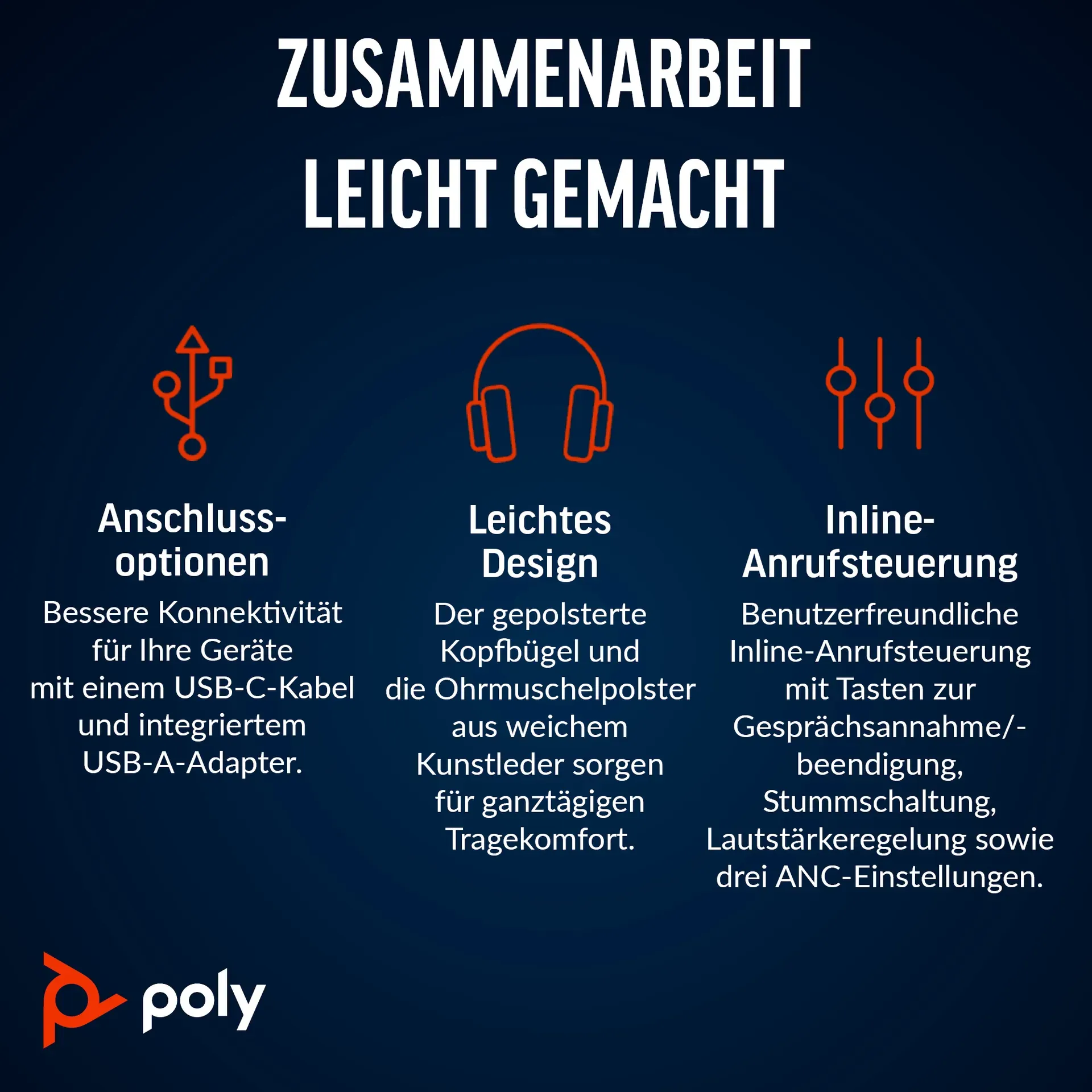 HP Poly Blackwire 8225 USB-C Stereo-Headset, für Microsoft Teams zertifiziert, + USB-C/A-Adapter – Bild 2