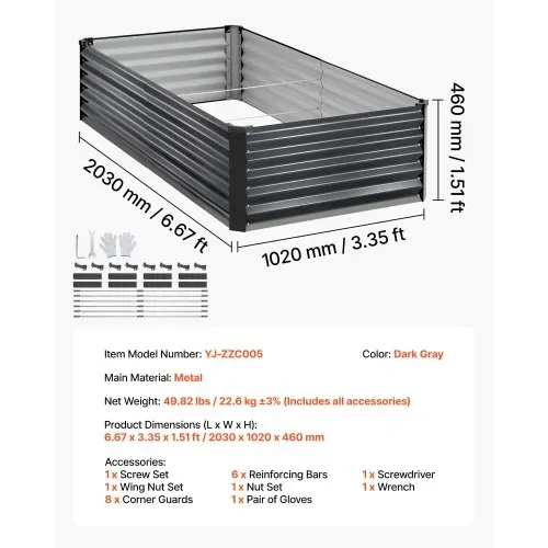 VEVOR Hochbeet Metall 2er-Pack 203x102x46 cm, Rechteckiges Gartenbeet, Pflanzkasten-Set für den Außenbereich, Gemüsebeet mit Handschuhen, Blumenbeet, Pflanzbeet, Pflanzkurbel für Blumen & Gemüse – Bild 6